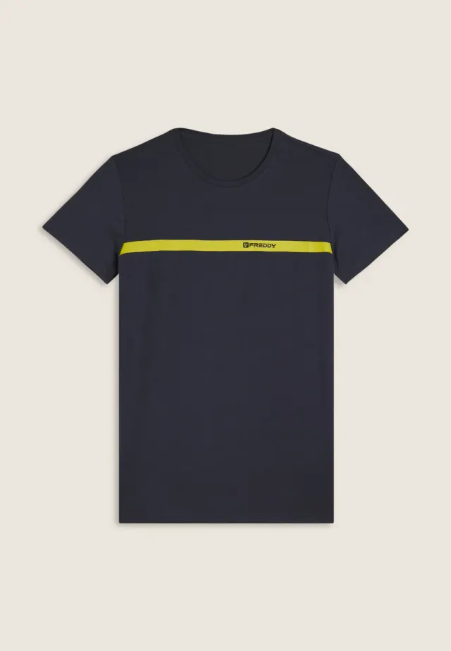 Freddy Herren T-Shirt Nero Baumwolle Kontrastbande