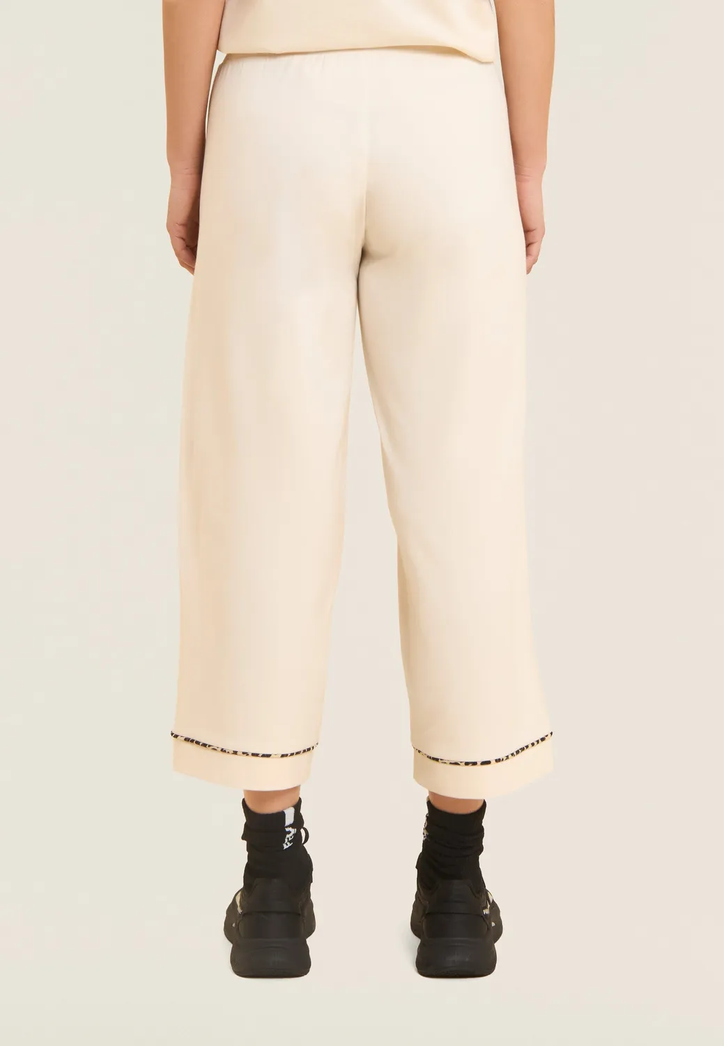 Freddy Cropped Wide Leg Hose Animal-Paspel schwarz Stretch