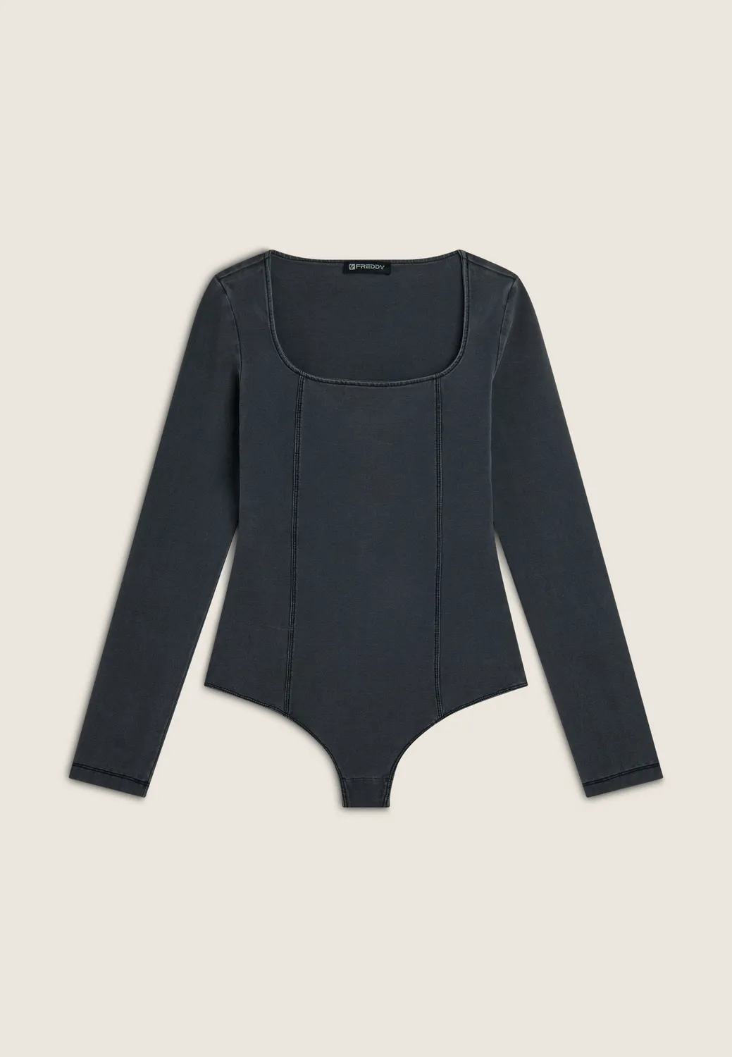 Freddy Body Jersey Denim-Optik Damen Mittelblau eckig