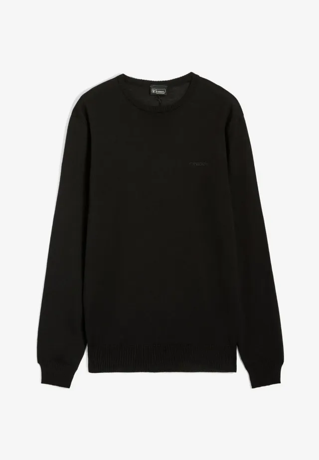 Freddy Wollpullover Herren Rundhals 100% Wolle Nero