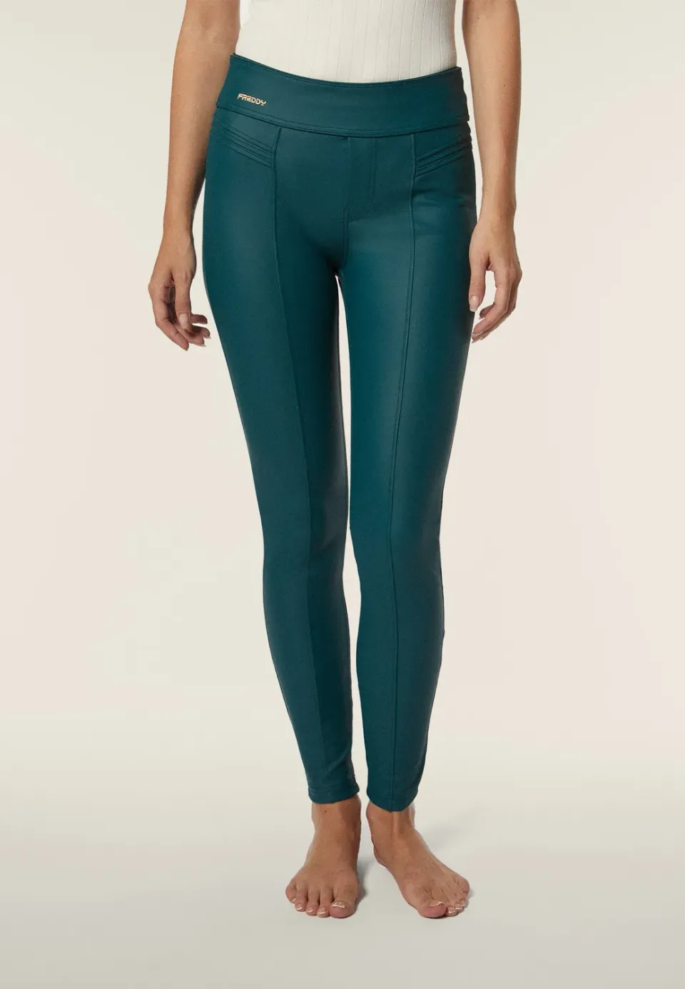 Freddy N.O.W. Superskinny Kunstleder-Leggings Dark Sea hoher Bund