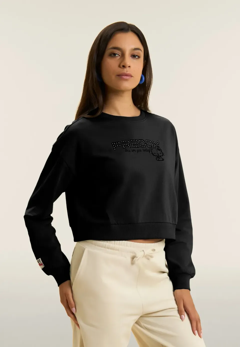 Freddy Cropped Sweatshirt Baumwolle Schwarz Hello Kitty