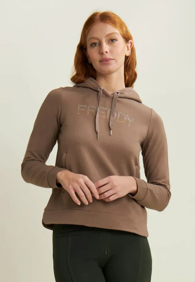 Freddy Modal Hoodie Schwarz Samt-Kapuze Strass