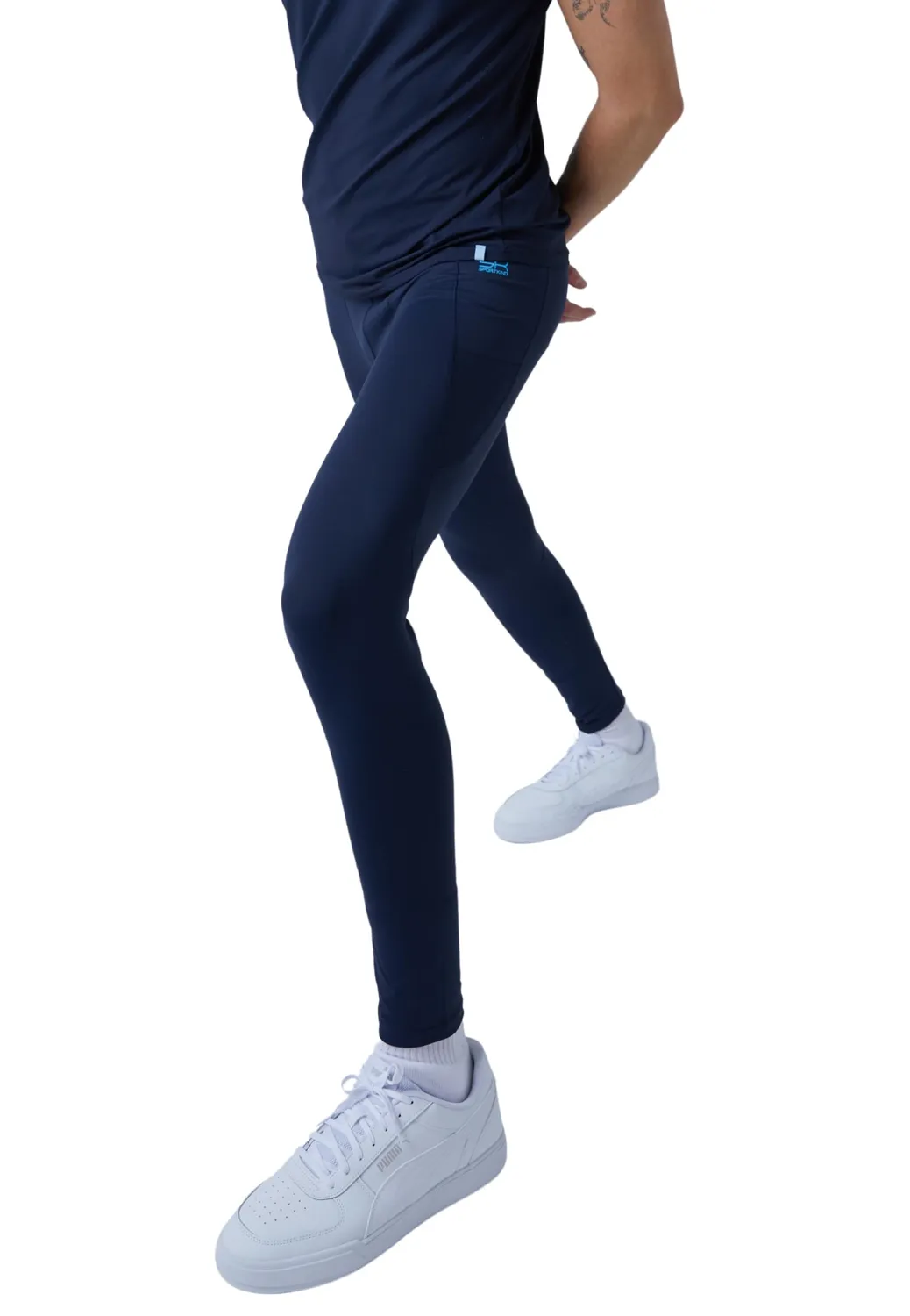 Sportkind Lange Laufhose mit Taschen Laufleggings S Grau Blau atmungsaktiv