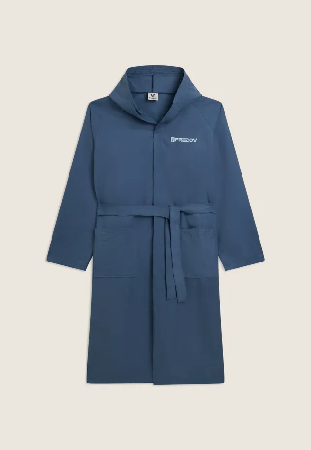 Freddy Bademantel Mikrofaser Navy Kapuze leicht