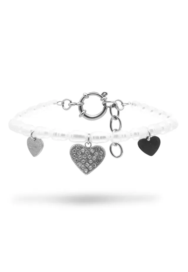 Freddy Armband Herz Perlen Edelstahl silber