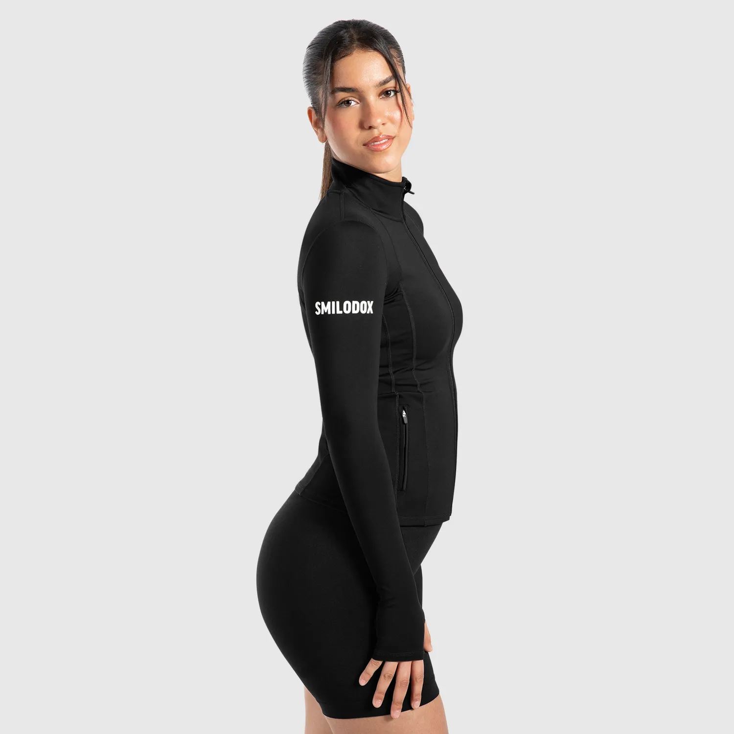 Smilodox Sorea Sommer Damen Jacke Schwarz Stehkragen