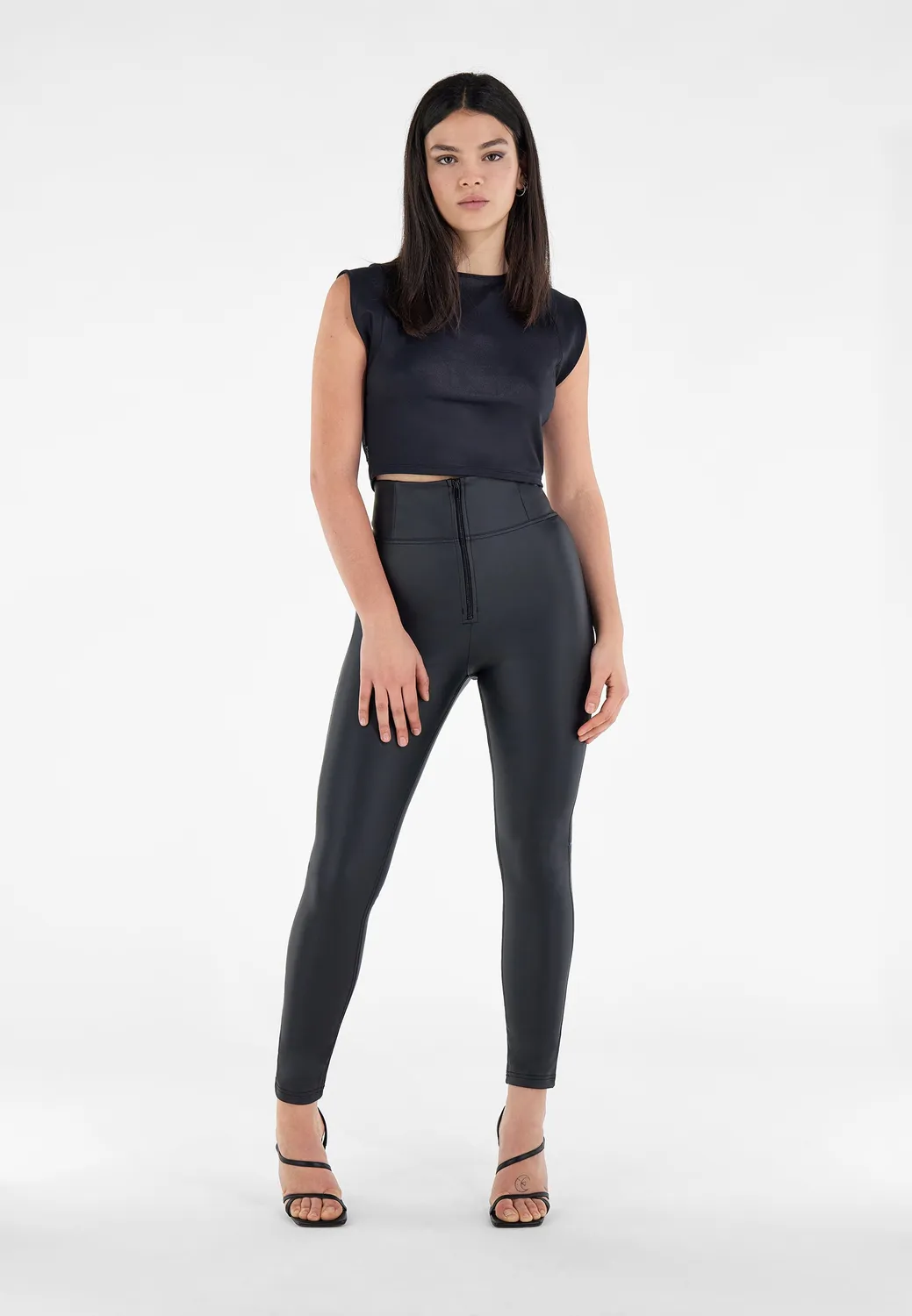 Freddy WR.UP Curvy Gamba Skinny Vita Alta Leggings Schwarz Lederlook