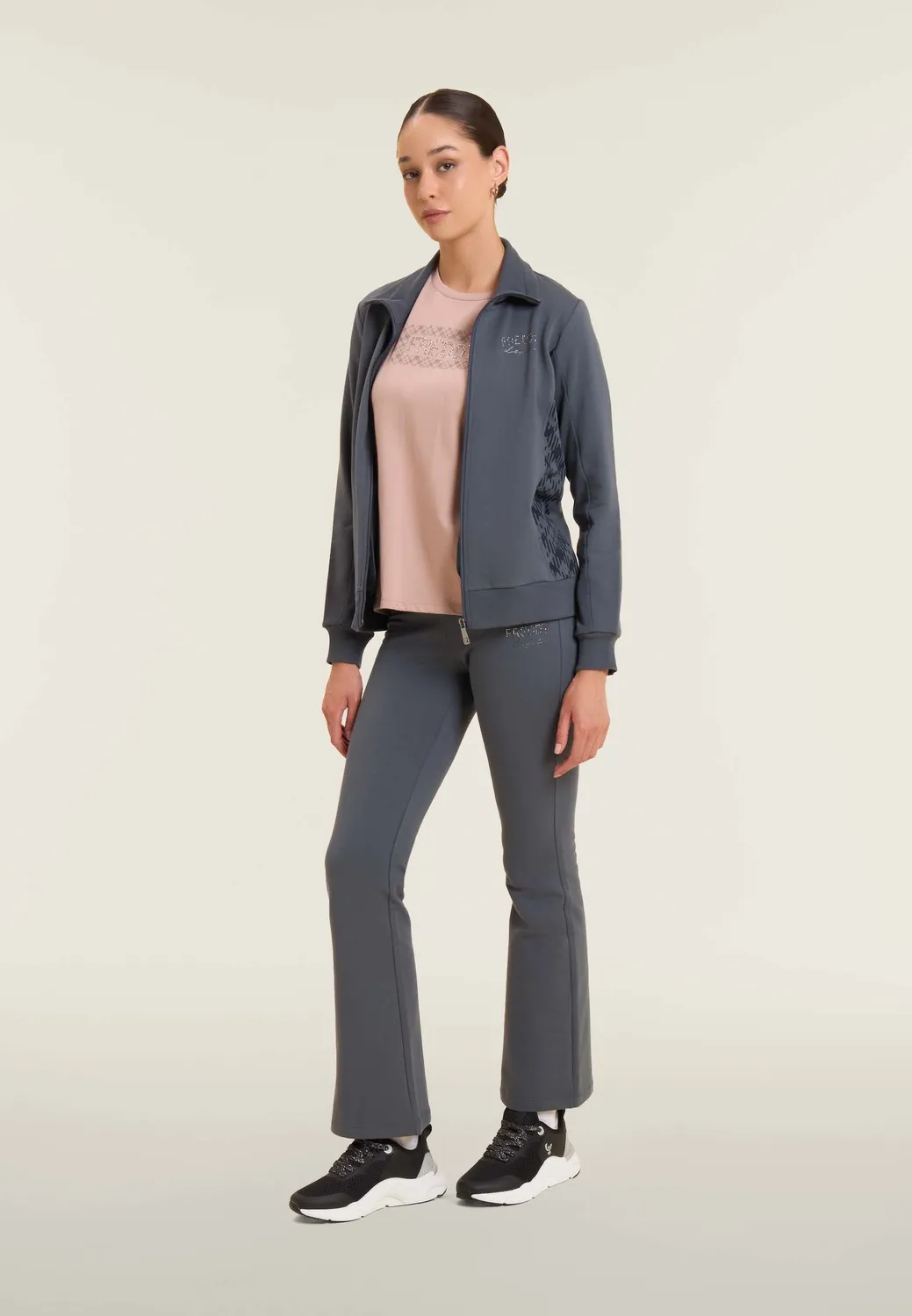 Freddy Sweatjacke Damen Full-Zip schwarz Stehkragen Check