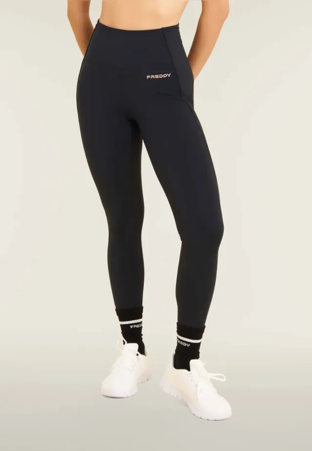Freddy 7/8 Leggings Damen Nero mit Taschen blickdicht