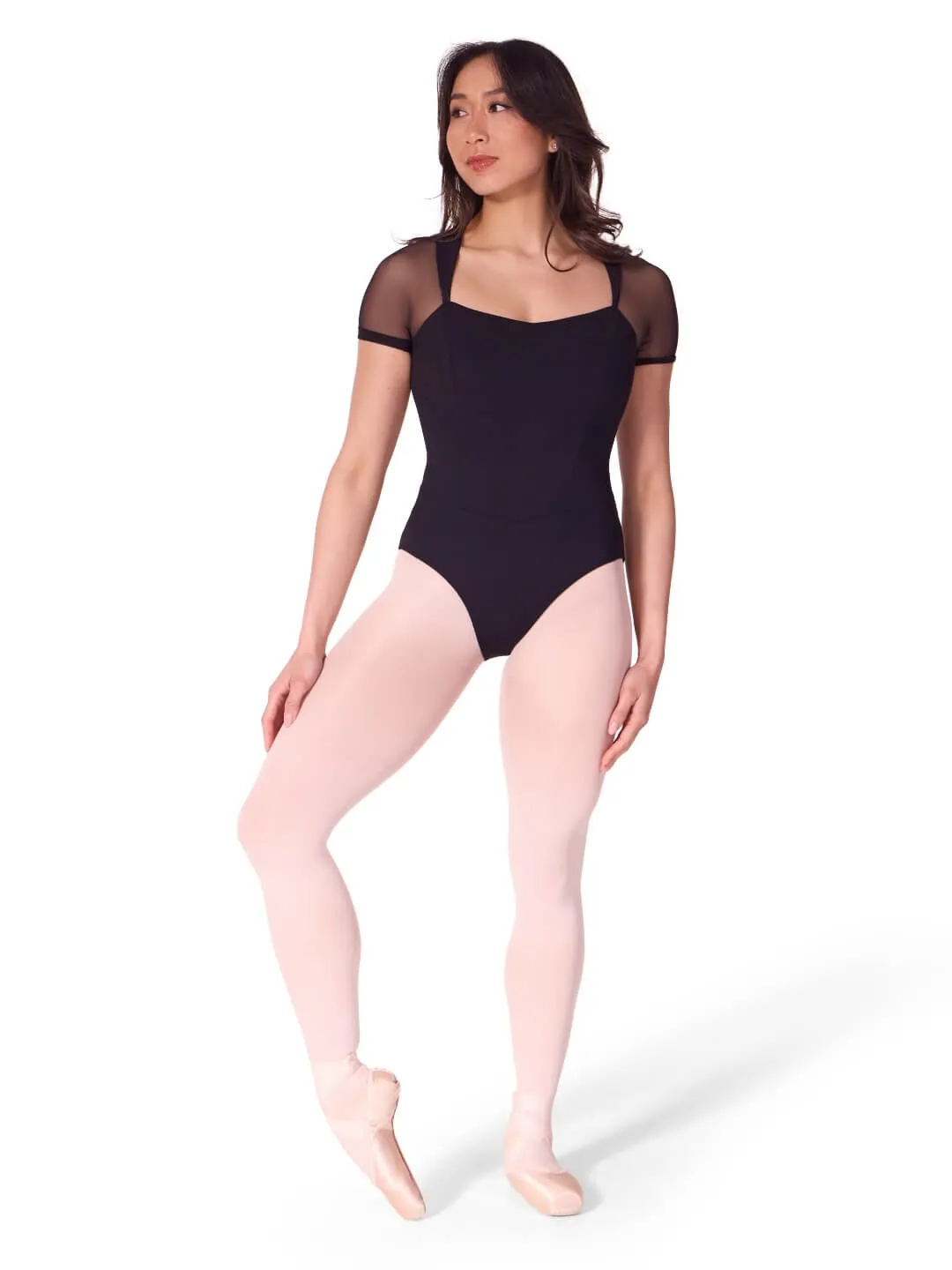 Capezio Soft Elegance EL108W Kurzarm Ballettanzug Schwarz Mesh