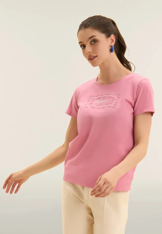 Freddy T-Shirt Logo Welle Nero Baumwolle kurzarm