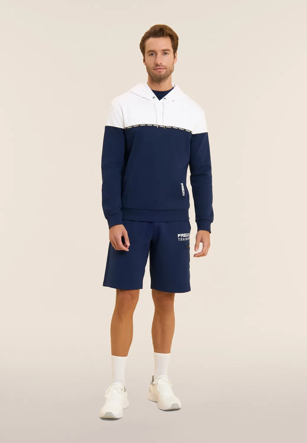 Freddy Colour Block Hoodie Pageant Blue-Bianco Kapuze Baumwolle