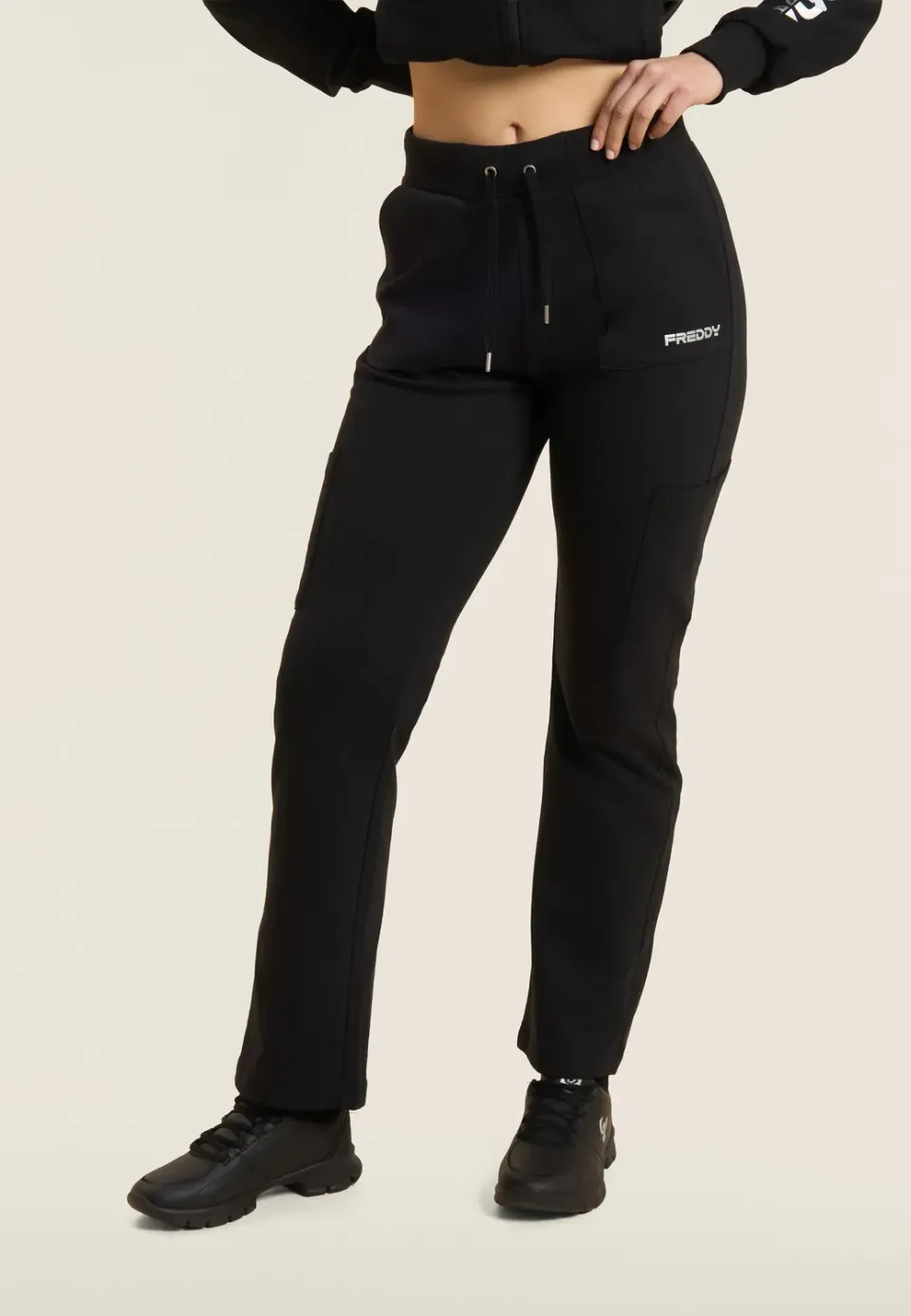Freddy Sporthose Herren Schwarz Gerade Baumwoll-Jersey