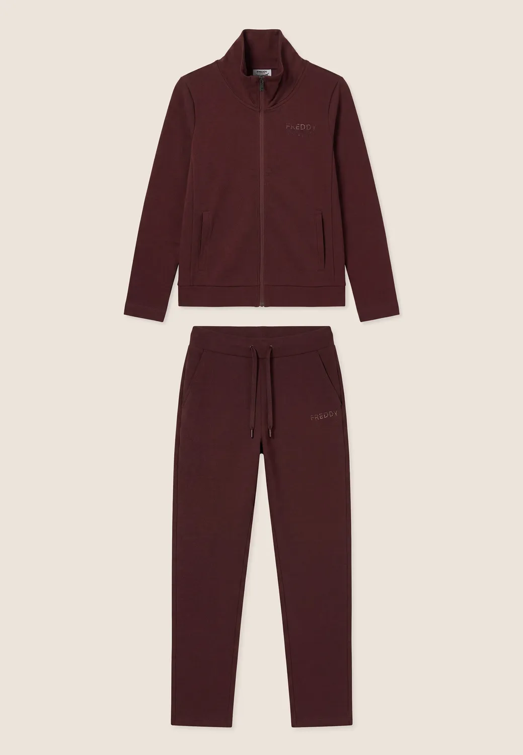 Freddy Trainingsanzug Damen Zip Strass bordeaux hoher Bund warm