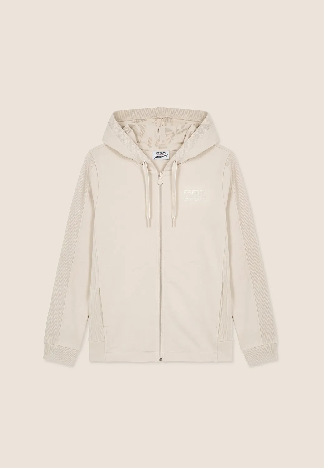 Freddy Damen Sweatjacke Zip Kapuze Schwarz Rippstrick