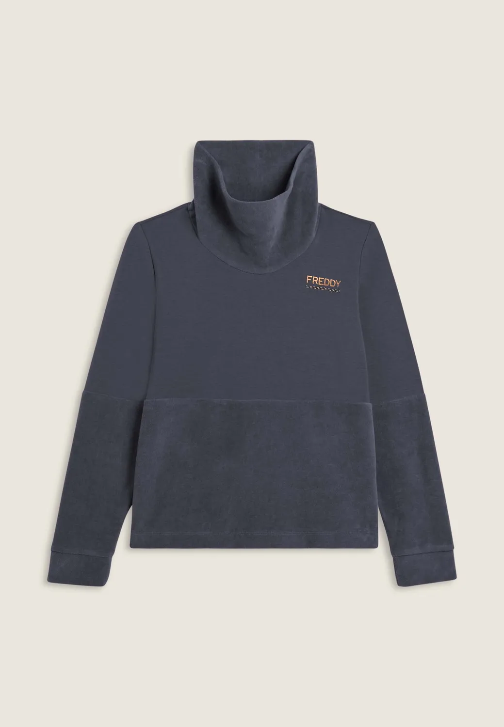 Freddy Sweatshirt Damen Samt Stehkragen Schwarz Strass