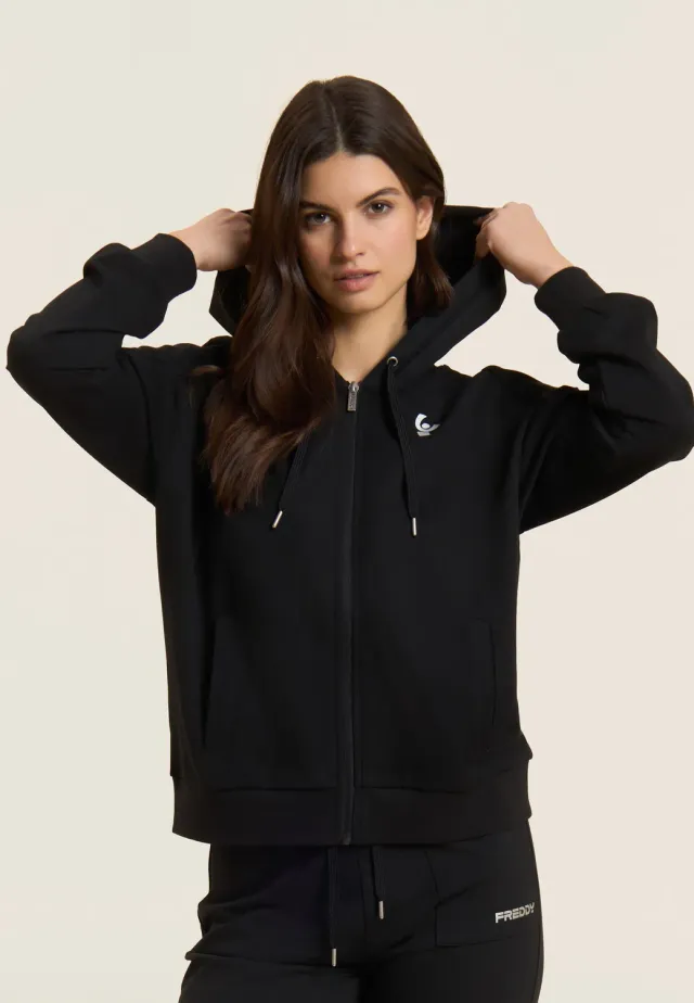 Freddy Kapuzenjacke Zip Perllogo schwarz Baumwolle