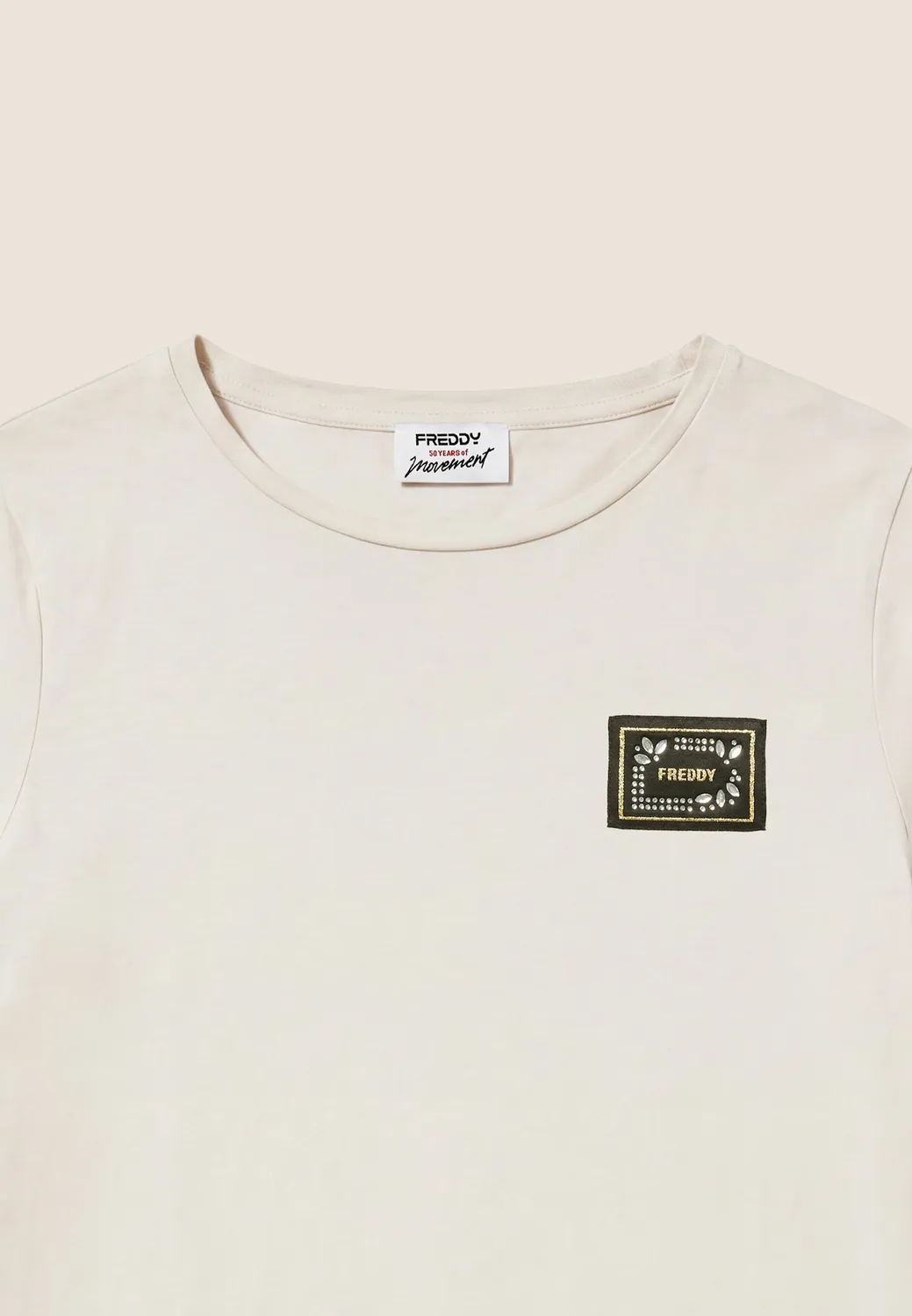 Freddy Rundhals T-Shirt Schwarz Baumwoll-Modal Strass