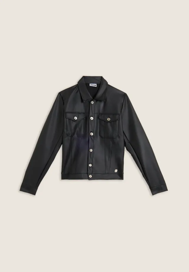 Freddy Trucker Kunstlederjacke Damen Schwarz kurz cropped