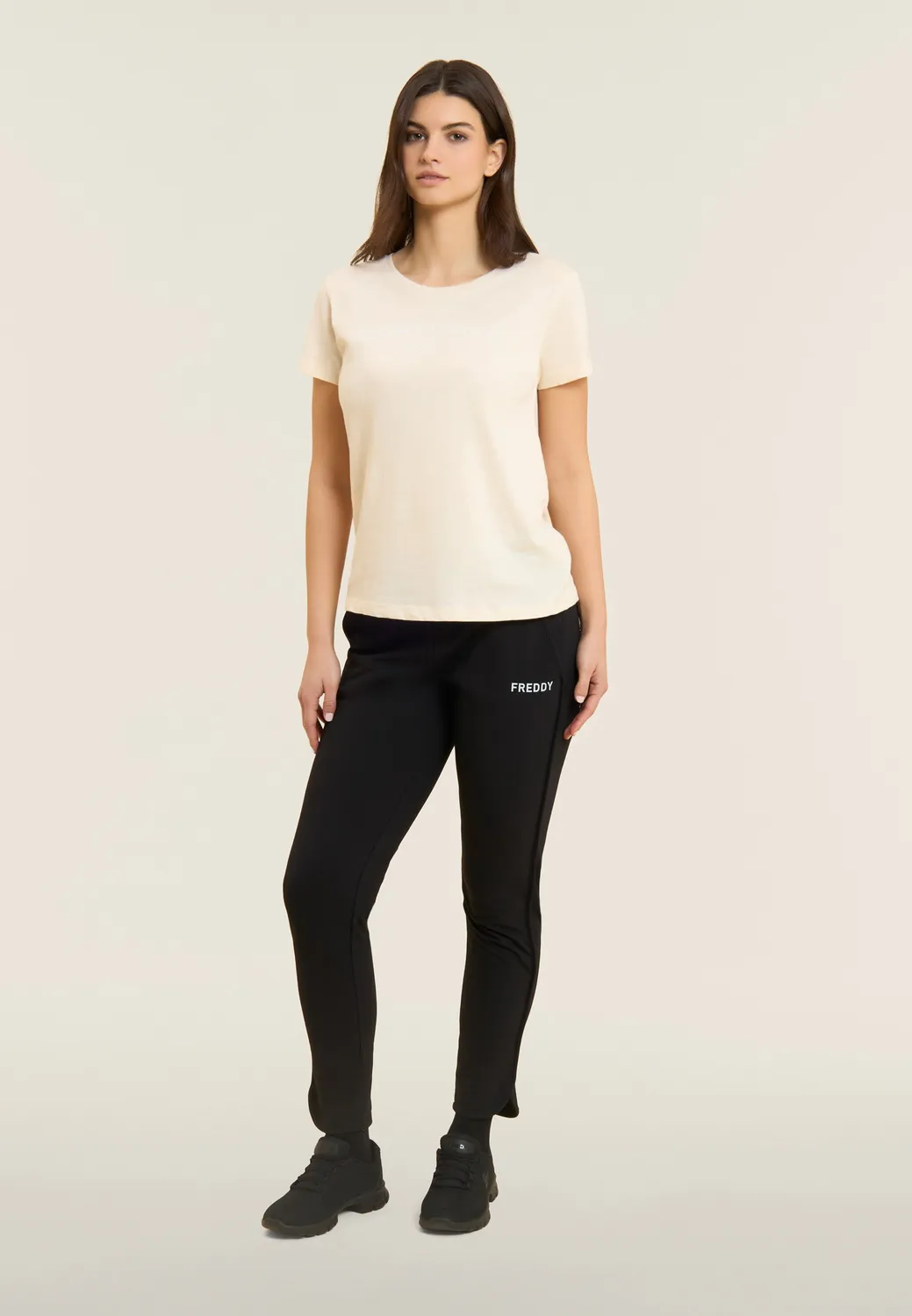 Freddy 7/8 French Terry Hose Damen schwarz runder Saum