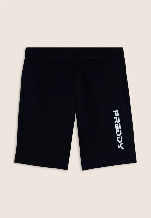 Freddy Unisex Shorts Baumwoll-Jersey Maxi-Logo schwarz blickdicht