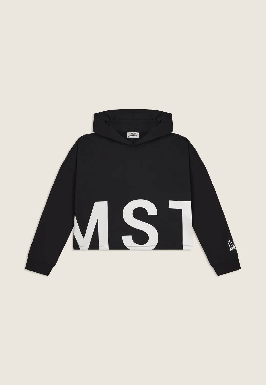 Freddy MST Cropped Hoodie schwarz weiter Bund