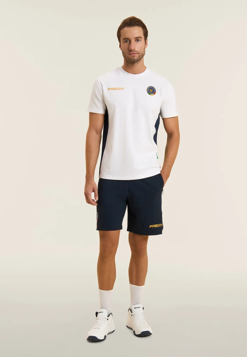 Freddy FGI Italia T-Shirt Herren Weiß-Dunkelblau Baumwolle
