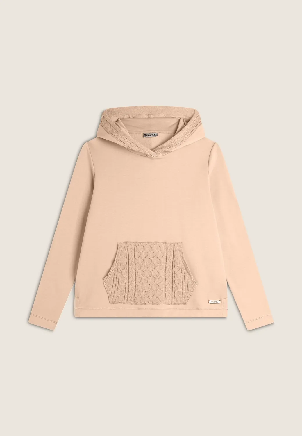 Freddy Hoodie Baumwolle Modal Kängurutasche Sand