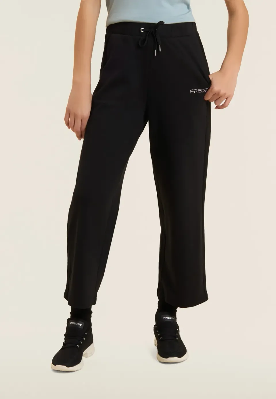 Freddy Cropped Sporthose Damen Wide Leg schwarz Yoga