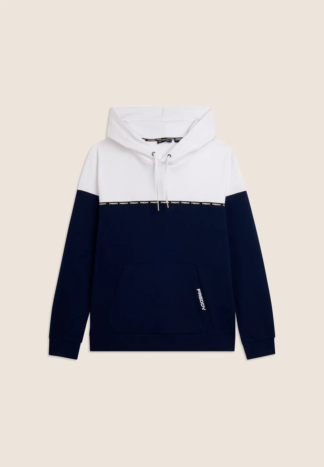 Freddy Colour Block Hoodie Pageant Blue-Bianco Kapuze Baumwolle
