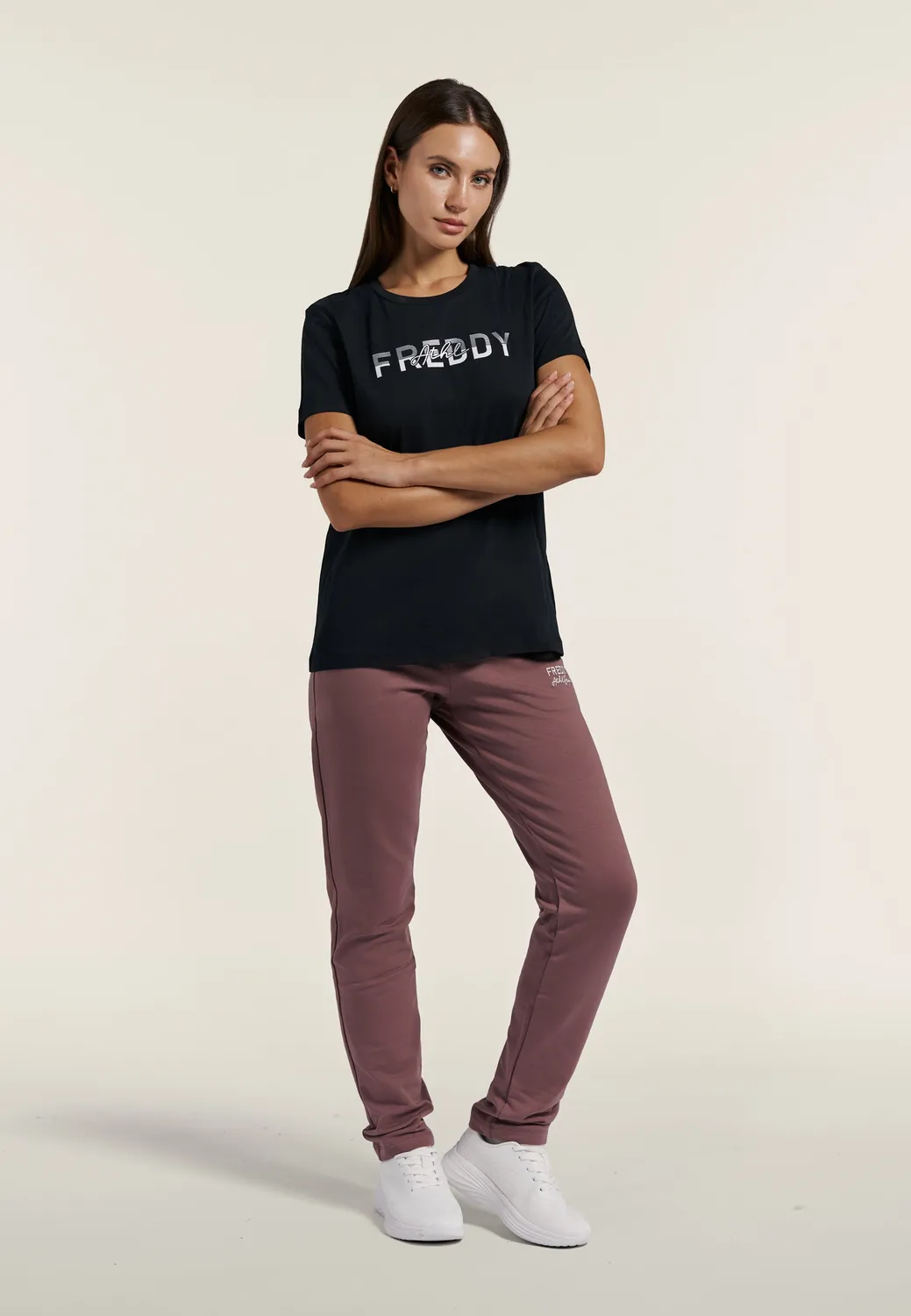 Freddy Regular Fit Sporthose Damen Schwarz Baumwoll-Fleece