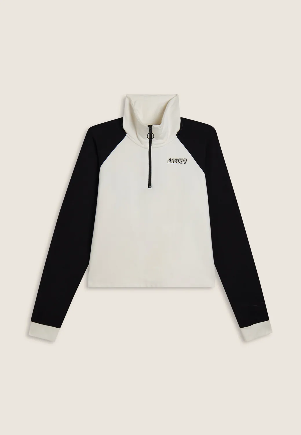 Freddy Cropped Sweatshirt Damen Coconut-Black Halbreißverschluss