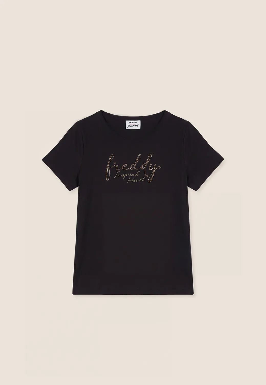 Freddy T-Shirt Damen Schwarz Gold Rundhals Modal
