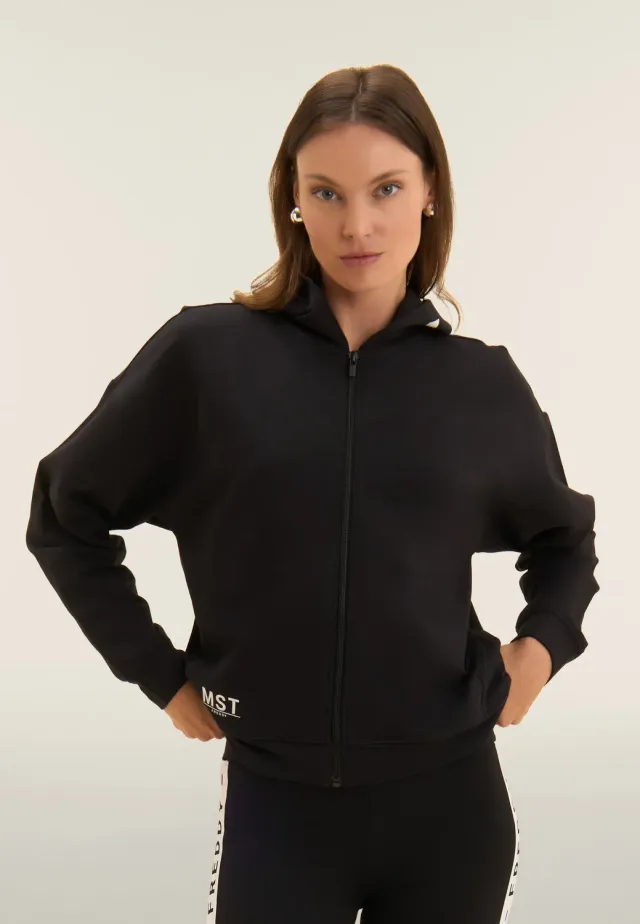 Freddy MST Cropped Hoodie mit Zip Schwarz French Terry