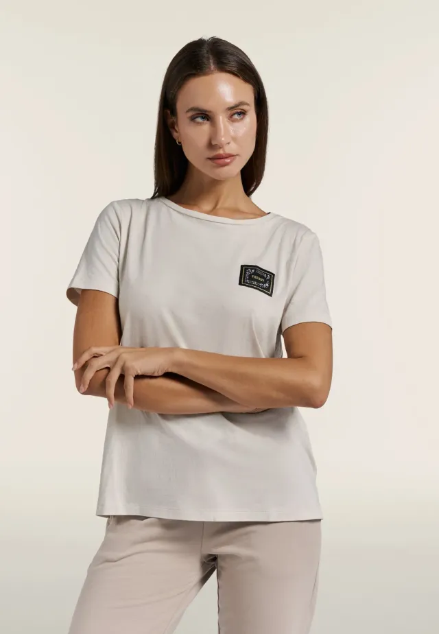 Freddy Rundhals T-Shirt Schwarz Baumwoll-Modal Strass