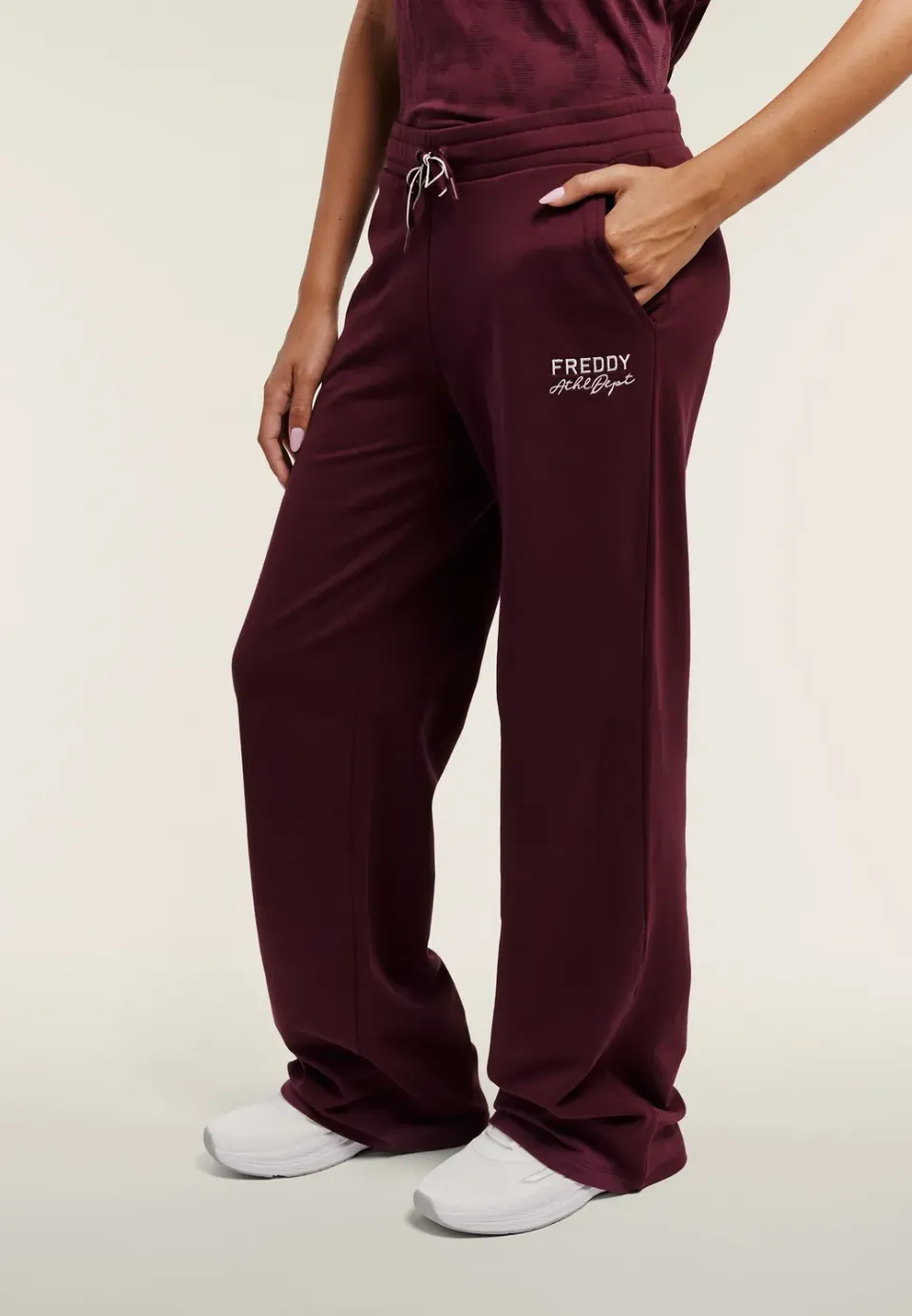 Freddy Damen Wide Leg Sweathose Baumwolle Schwarz