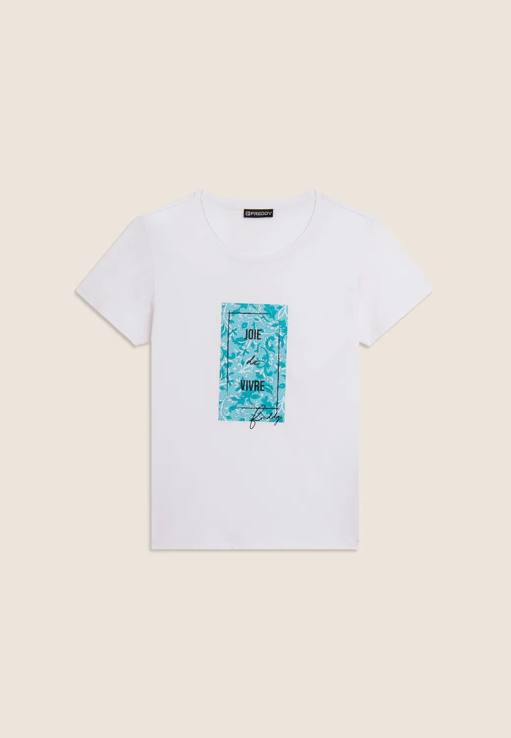 Freddy T-Shirt Blumenprint Supima Weiß-Blau Damen