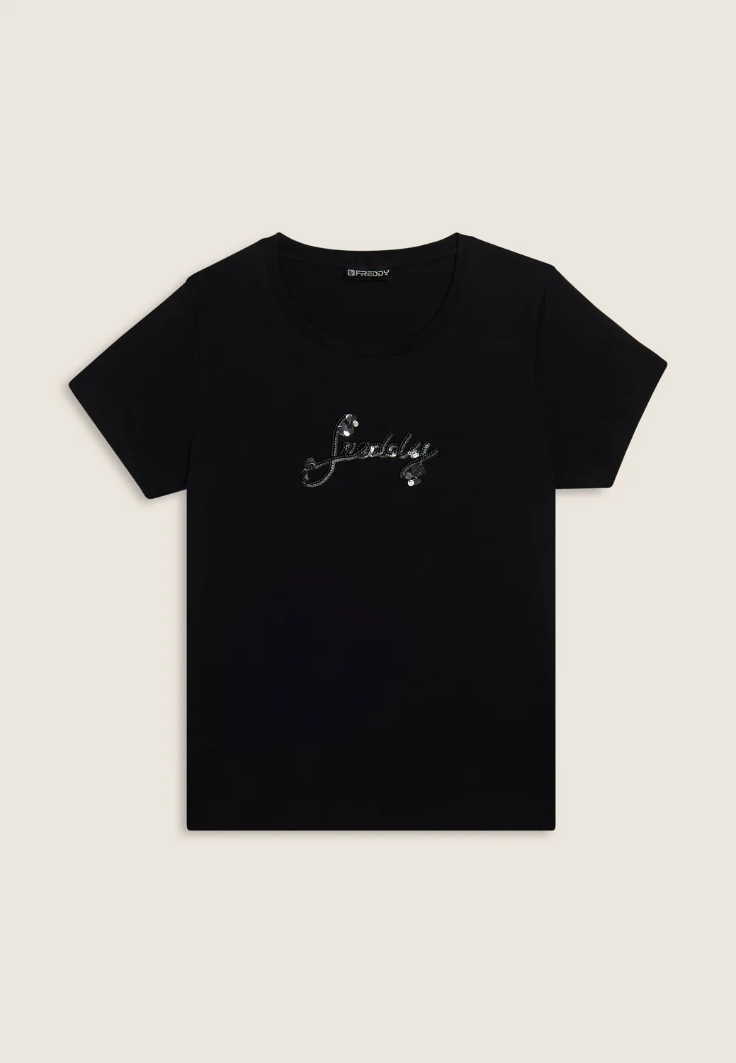 Freddy Supima T-Shirt Pailletten-Logo Nero S