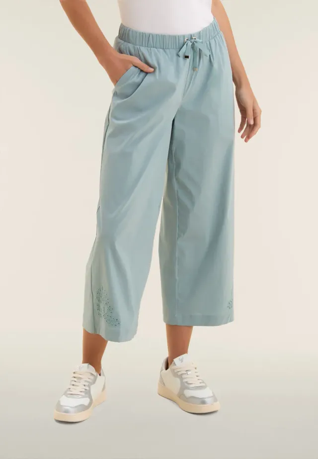 Freddy Damen Cropped Hose Wide-Leg Stickerei dunkelblau