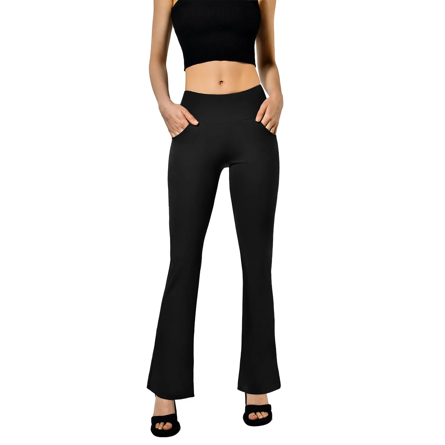 SINOPHANT Yogahose Flared High Waist Schwarz mit Taschen