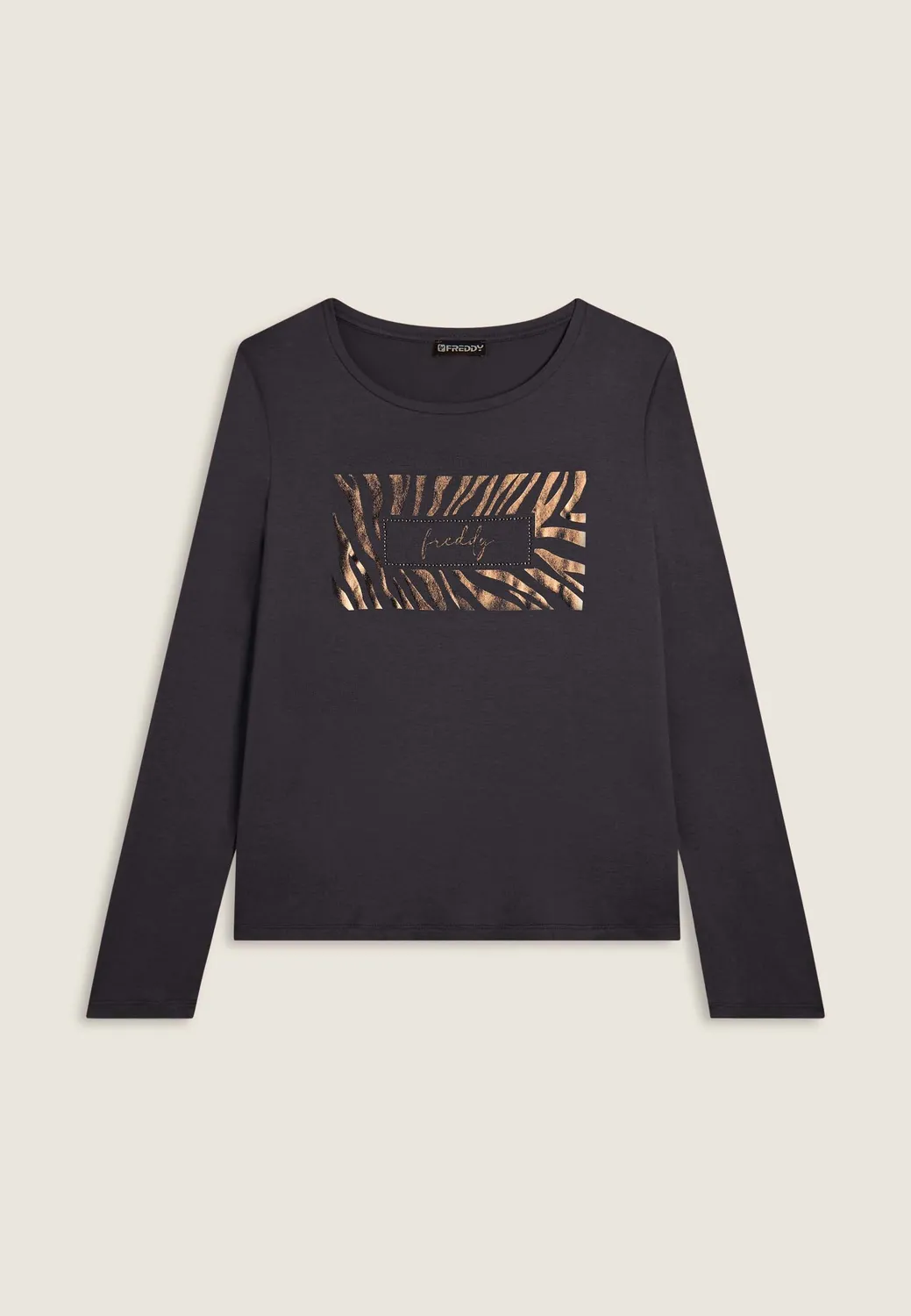 Freddy Langarmshirt Damen Schwarz Strasslogo