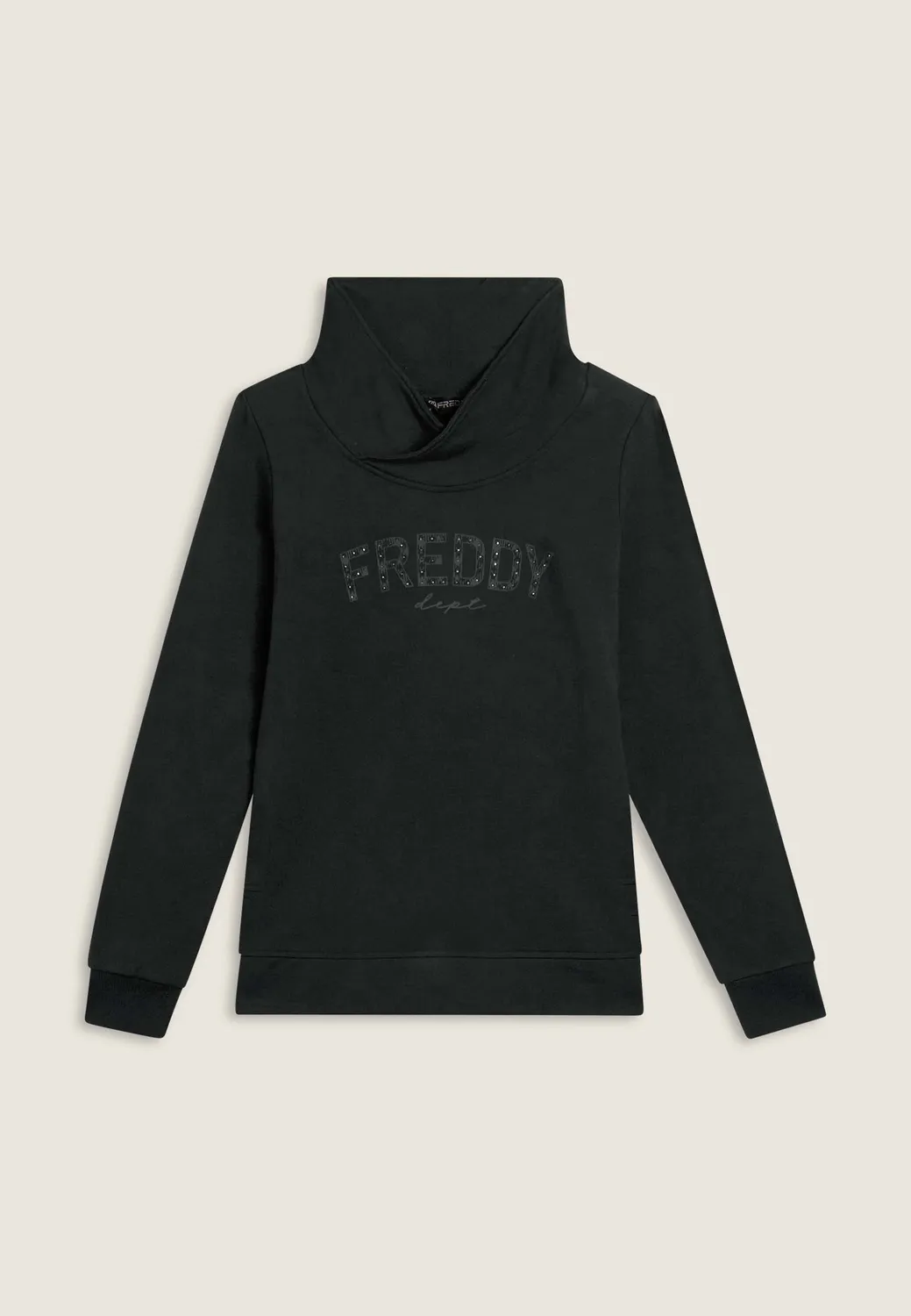 Freddy Damen Sweatshirt Kreuzkragen Schwarz Nietenlogo