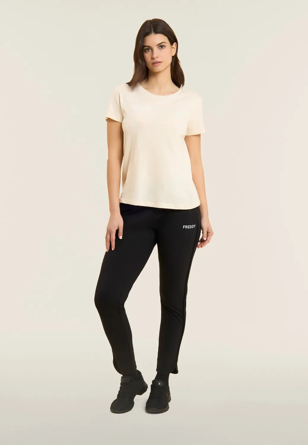 Freddy 7/8 French Terry Hose Damen schwarz runder Saum