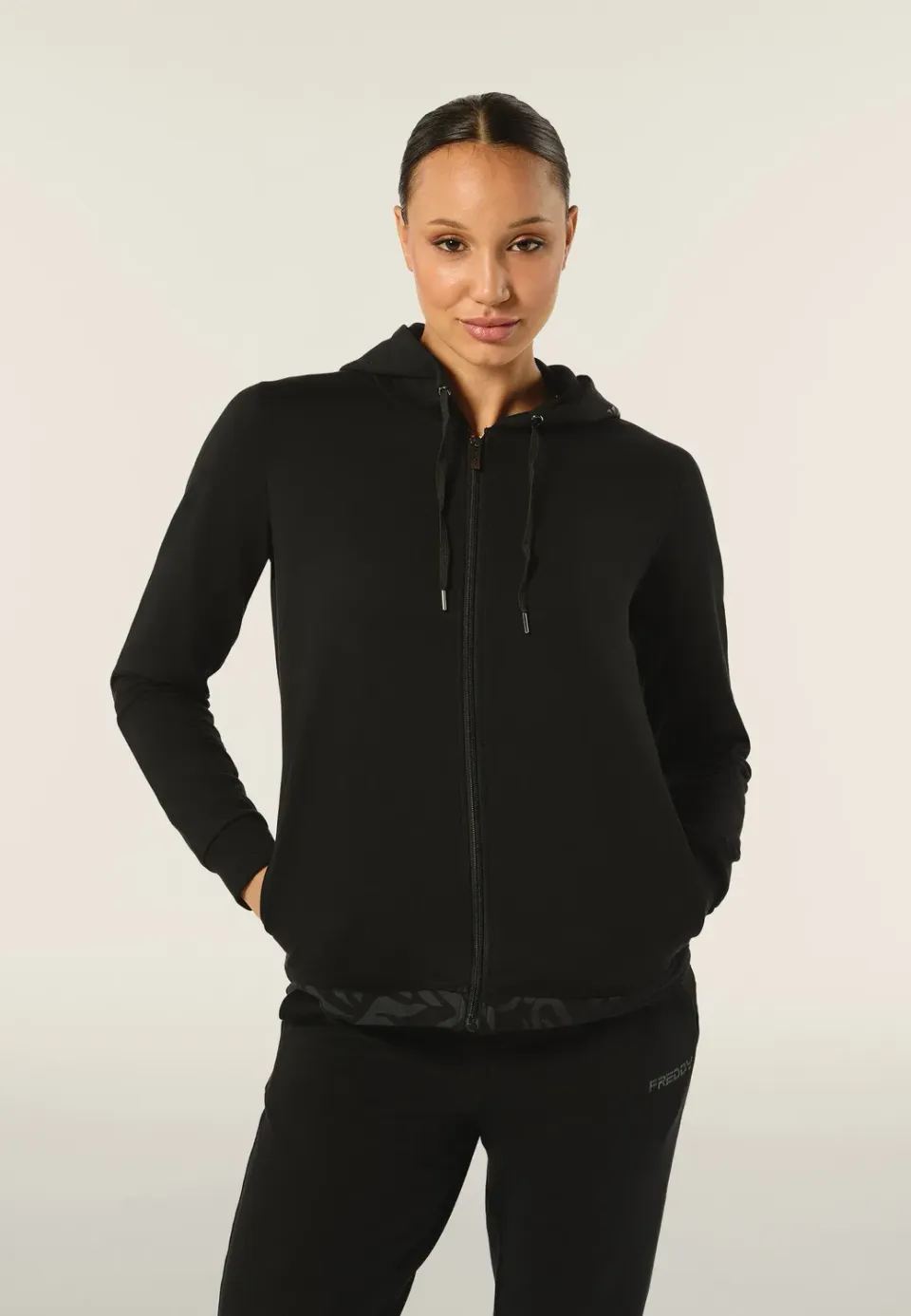 Freddy Allover Leaves Zip Hoodie Kapuzenpulli Schwarz
