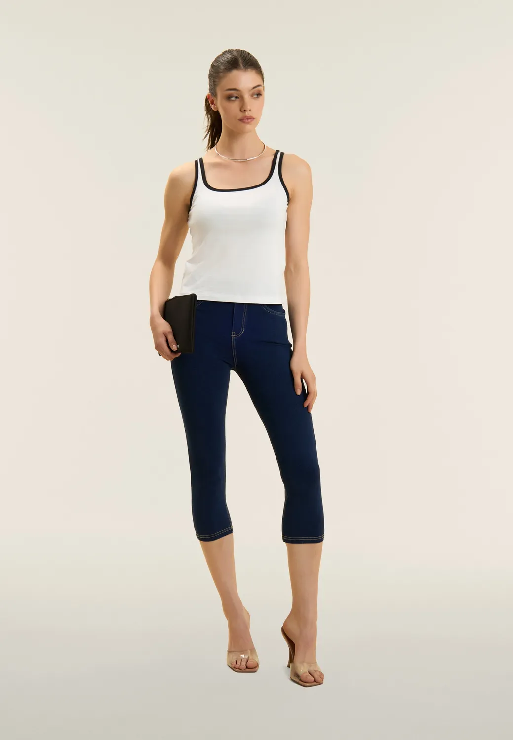 Freddy Tanktop Damen Slim Schwarz-Weiß Baumwolle