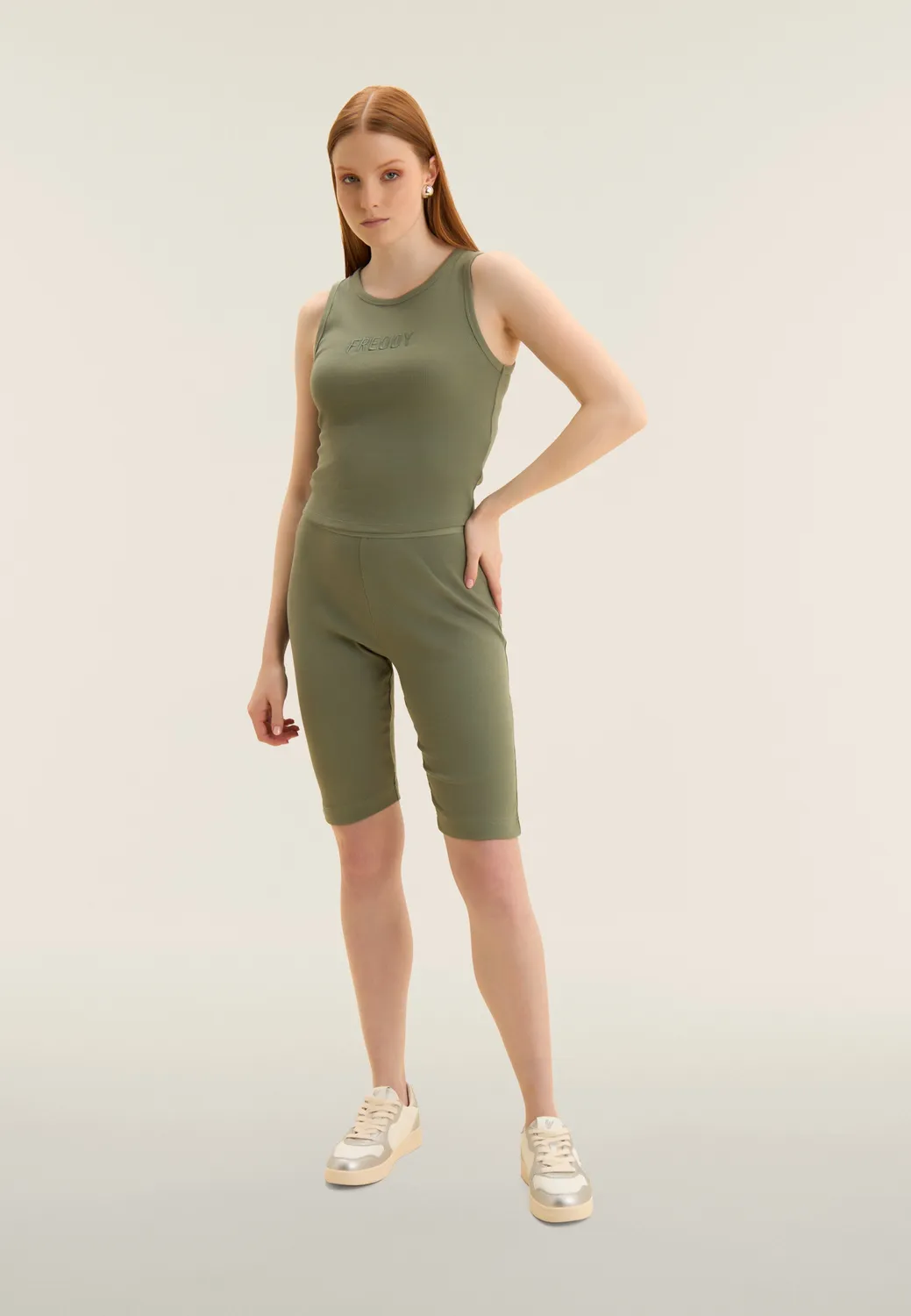 Freddy Cropped Tanktop Damen Ripp mit Sticklogo