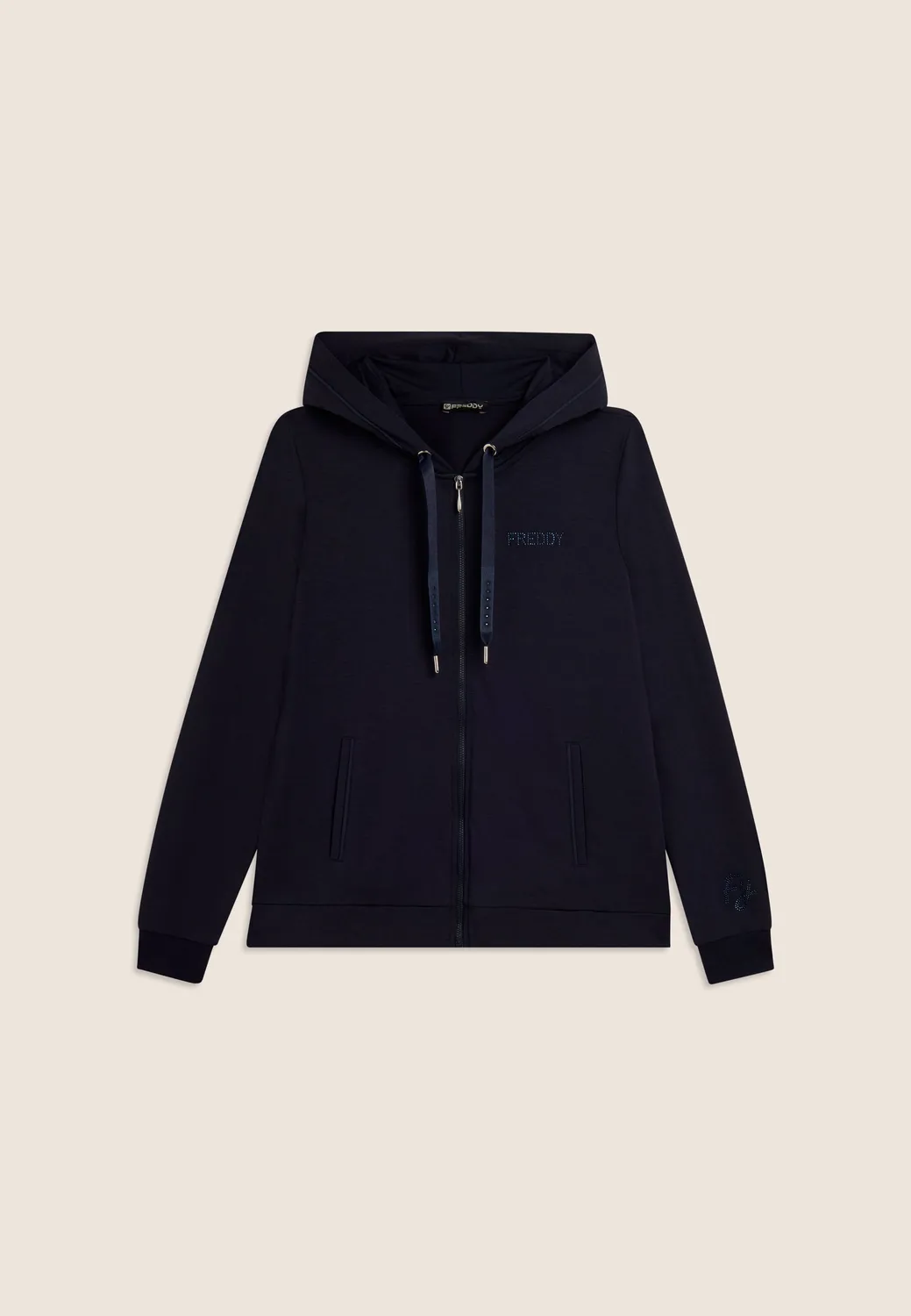 Freddy Zip-Hoodie Strass-Logo French Terry Blau Damen