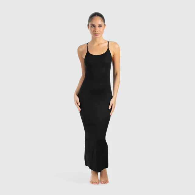 Smilodox Lunara Aveline Maxikleid Schwarz Rippstrick