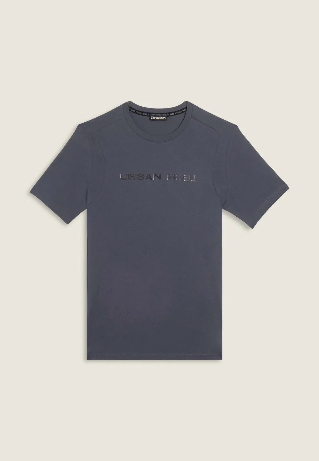 Freddy Herren T-Shirt Regular Raglan Glanz-Print Schwarz